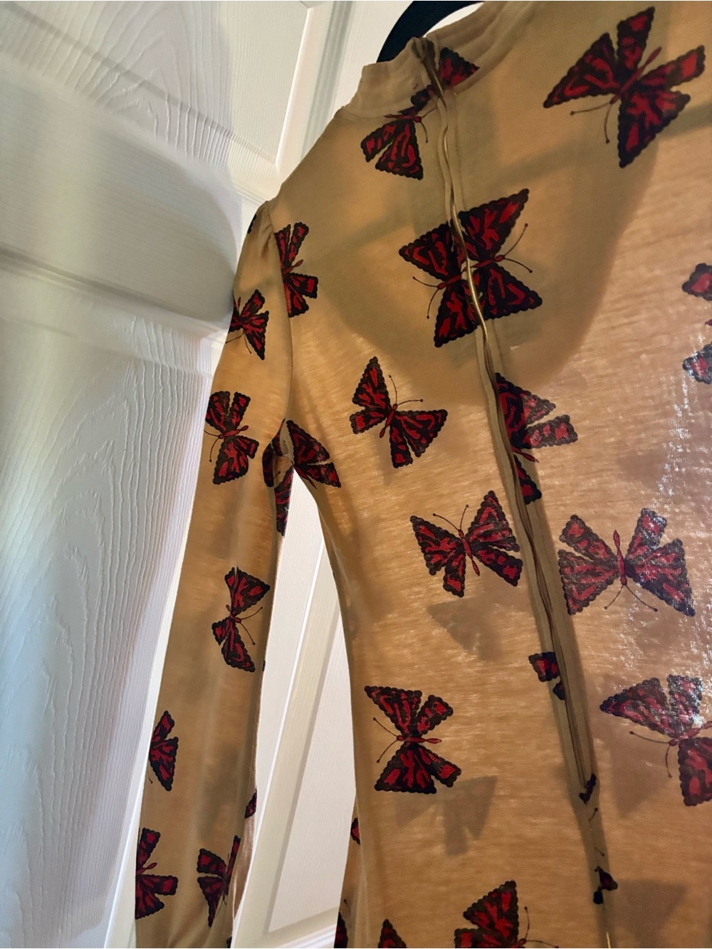 Butterfly Print Maxi Dress in Tan and Red